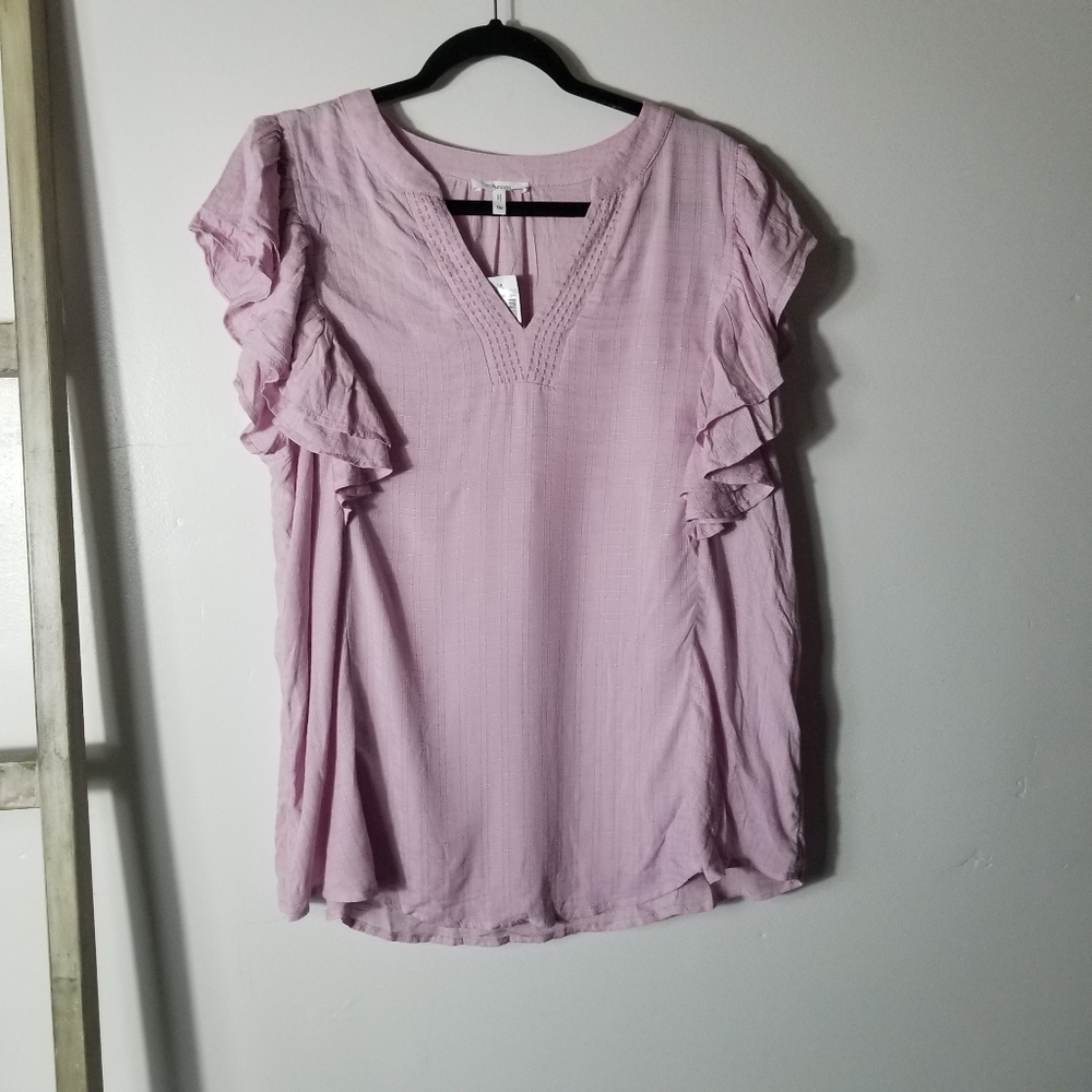 NWT MAURICES WOMEN'S PURPLE RUFFLED FLUTTER SLEEVES BLOUSE SIZE OX